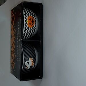 Halloween Snack Bowl Set New In Box NIB Ghost Pumpkin Chevron Stripes 22 Ounce